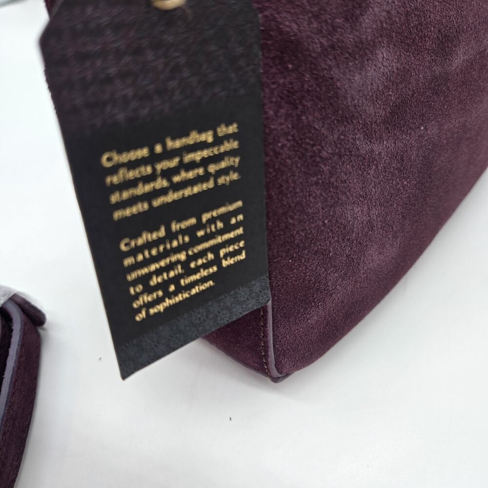Purple Burgundy Leather Suede Shoulder Bag 11x6x4" Detach Strap NEW SLOUCH $78 - Picture 7 of 13